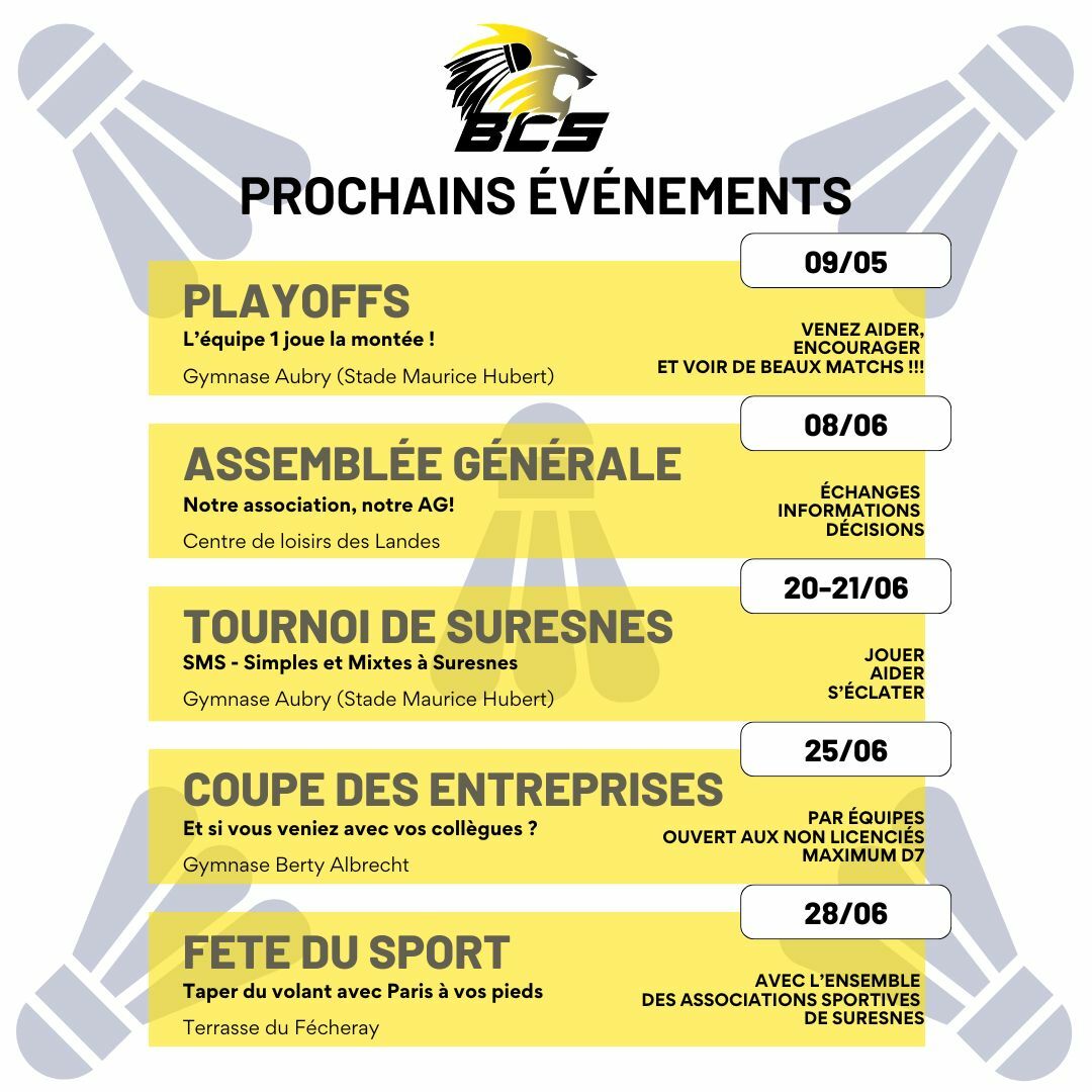 Les évenements de la fin de saison