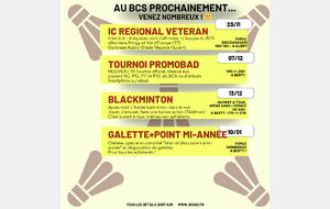 Prochains événements au BCS ! Venez nombreux !